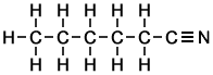 Molecular Structure of hexanenitril - Fully Displayed Formula